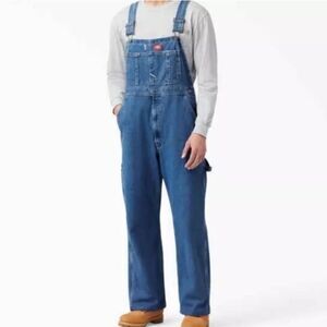Dickies Overalls Blue Denim Work Bib Carpenter Pockets Unisex Streetwear 34x30